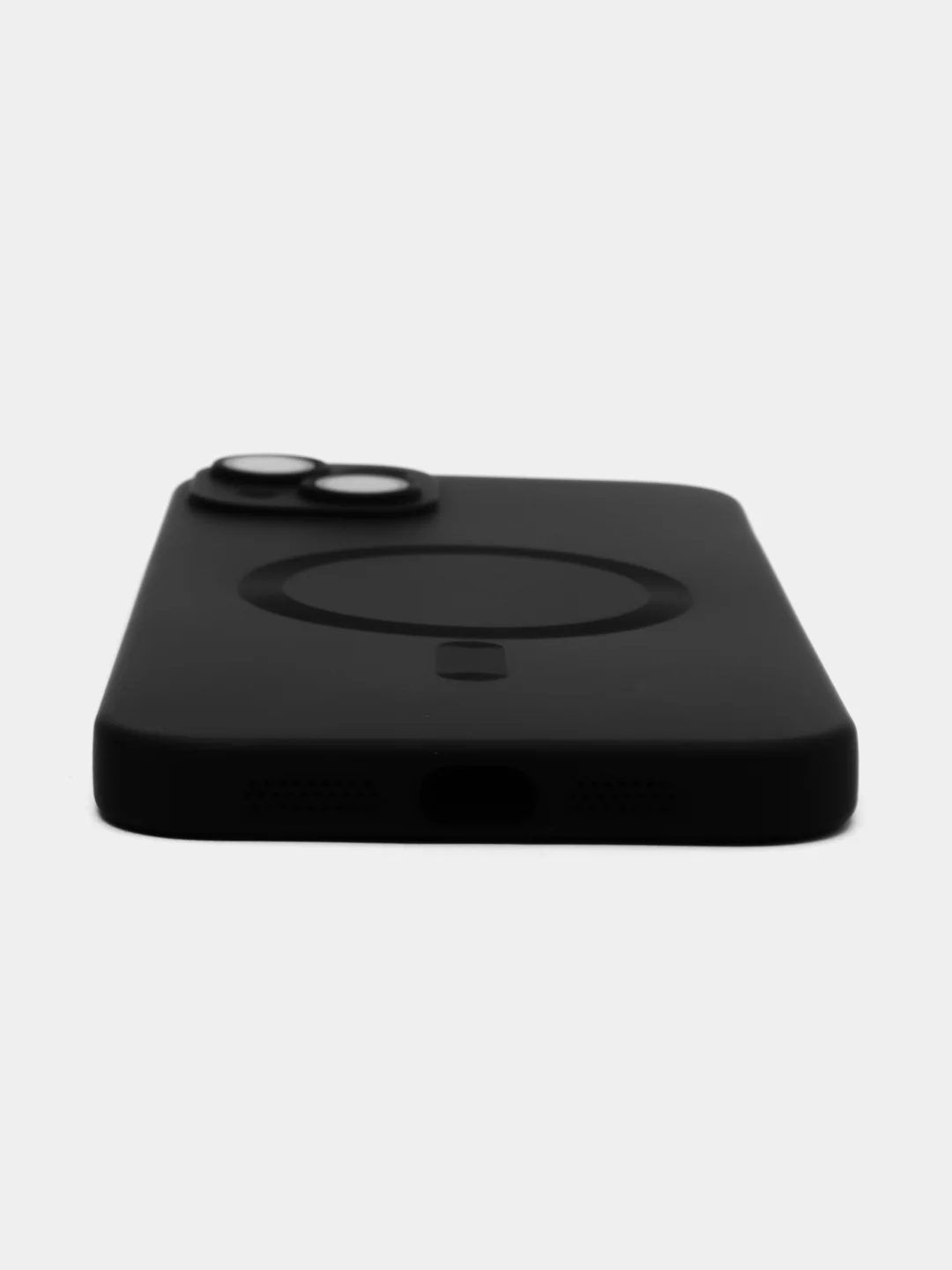 Черный цветной магнитный чехол MagSafe на iPhone 14 Plus Pro Max с защитным стеклом камеры