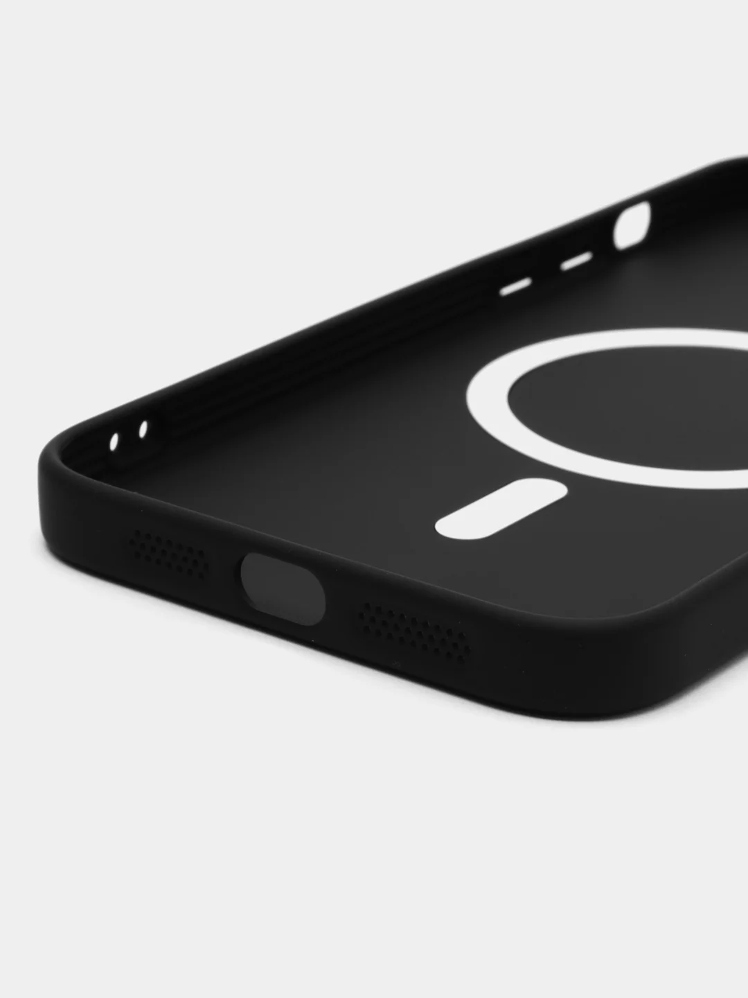 Черный цветной магнитный чехол MagSafe на iPhone 14 Plus Pro Max с защитным стеклом камеры