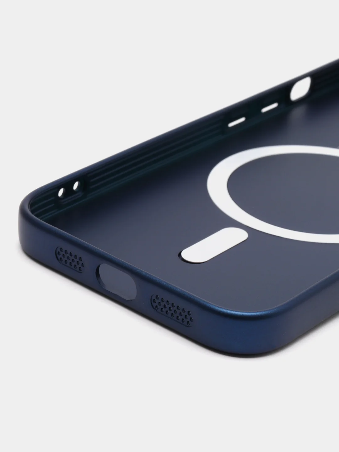 Синий цветной магнитный чехол MagSafe на iPhone 14 Plus Pro Max с защитным стеклом камеры