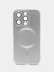 Серебряный цветной магнитный чехол MagSafe на iPhone 14 Plus Pro Max с защитным стеклом камеры