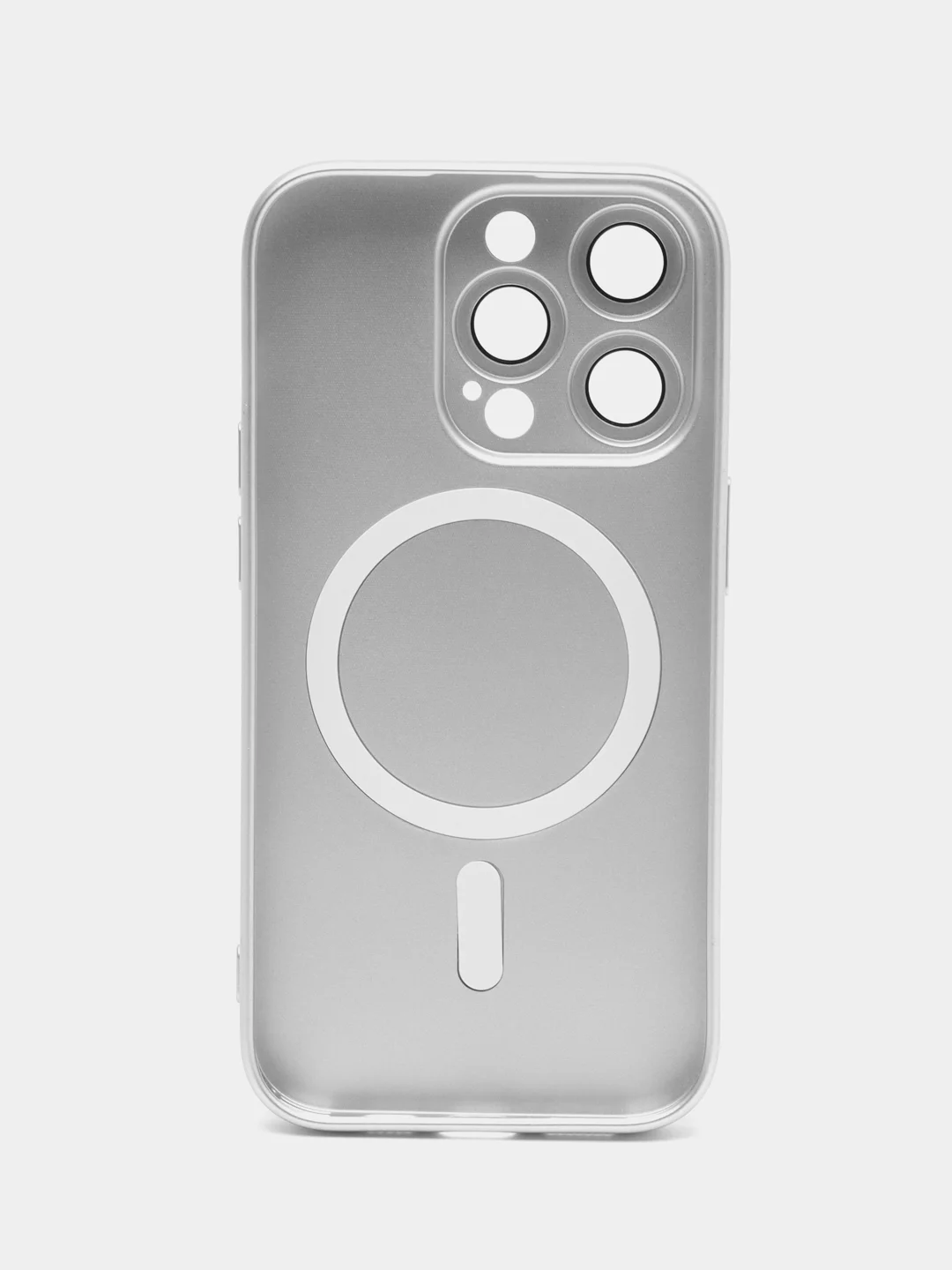 Серебряный цветной магнитный чехол MagSafe на iPhone 14 Plus Pro Max с защитным стеклом камеры