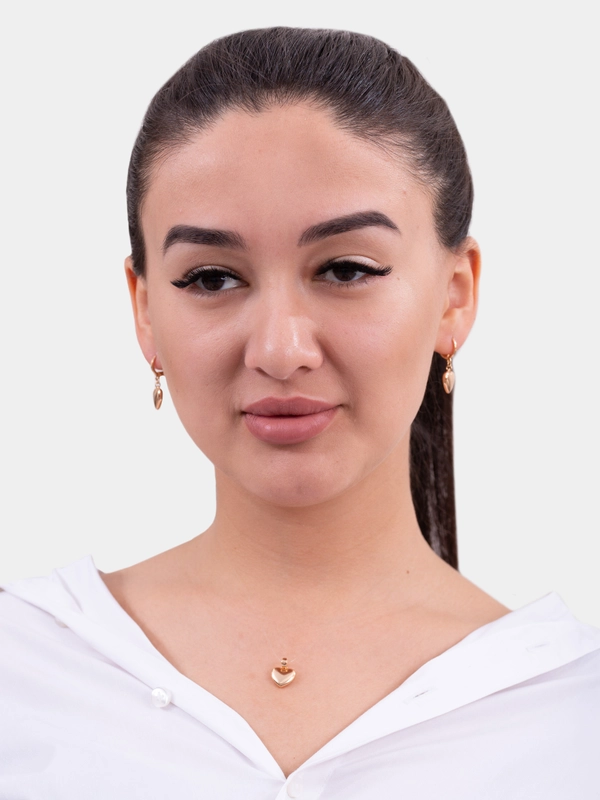 Комплект Xuping: кулон и серьги подвески объёмные, золотые, сердечки