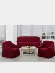 Бордовый комплект чехлов с оборкой, на мягкую мебель