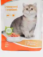 Влажный корм Cat Lunch для кошек, кусочки в желе с говядиной и индейкой, пауч, 5*85 г