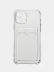 Голубой чехол для iPhone 11/12/13/14/Pro/Max/XR/7/8 прозрачный с отделом-карманом отсеком для карт