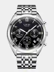Серый металлик мужские наручные часы Lige LG9852 с хронографом, в подарочной упаковке