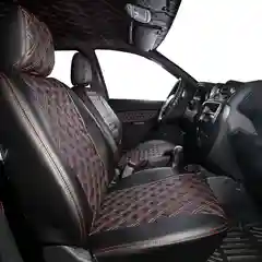 Алый модельные авточехлы на Lada Granta седан (до 2017 г. рестайлинг), черная экокожа с ромбами