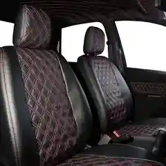 Алый модельные авточехлы на Lada Granta седан (до 2017 г. рестайлинг), черная экокожа с ромбами