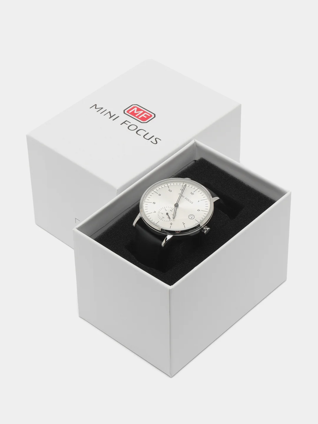 Серебряный мужские наручные часы Mini Focus MF0303G с календарём, в подарочной упаковке