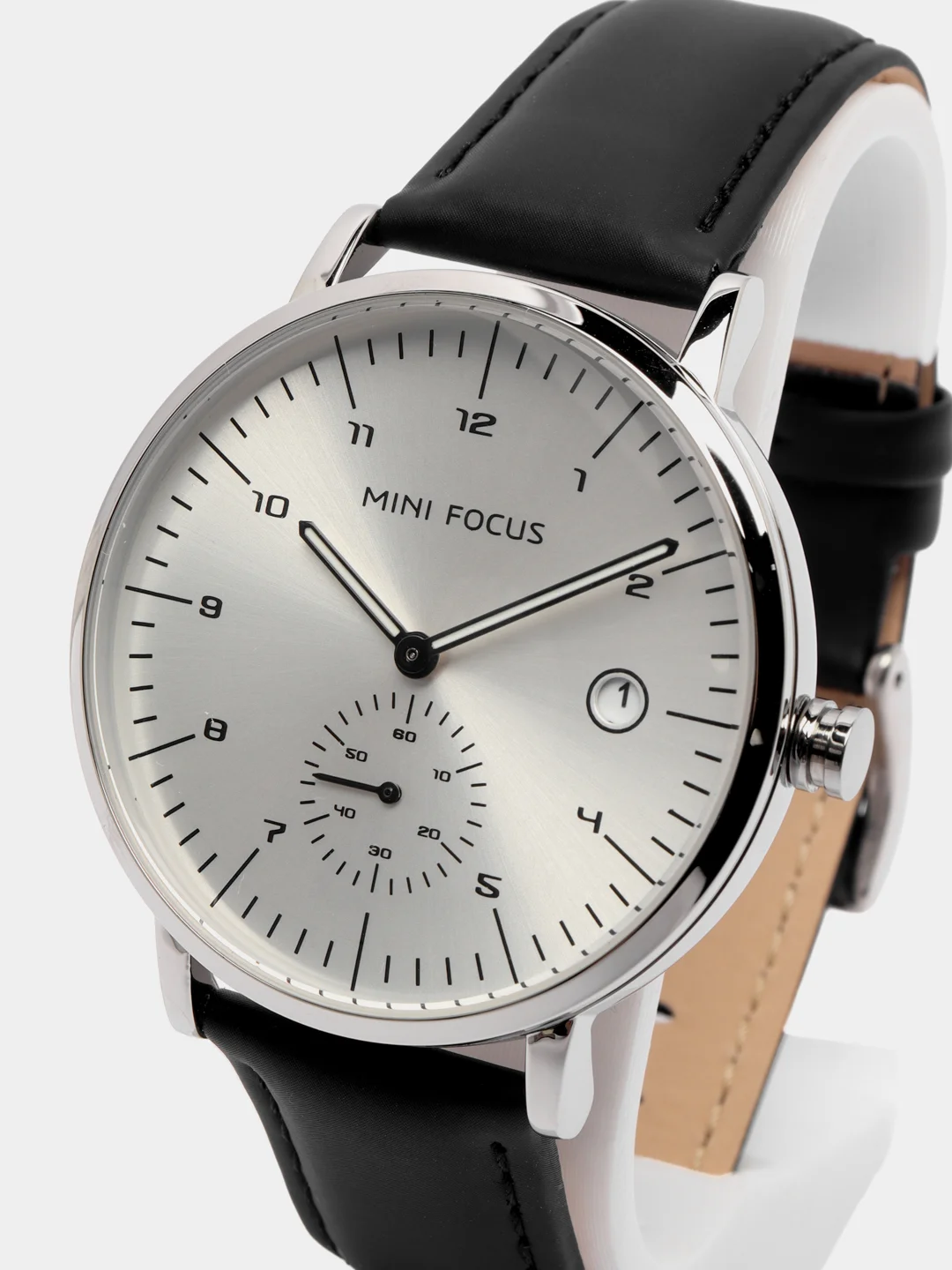 Серебряный мужские наручные часы Mini Focus MF0303G с календарём, в подарочной упаковке