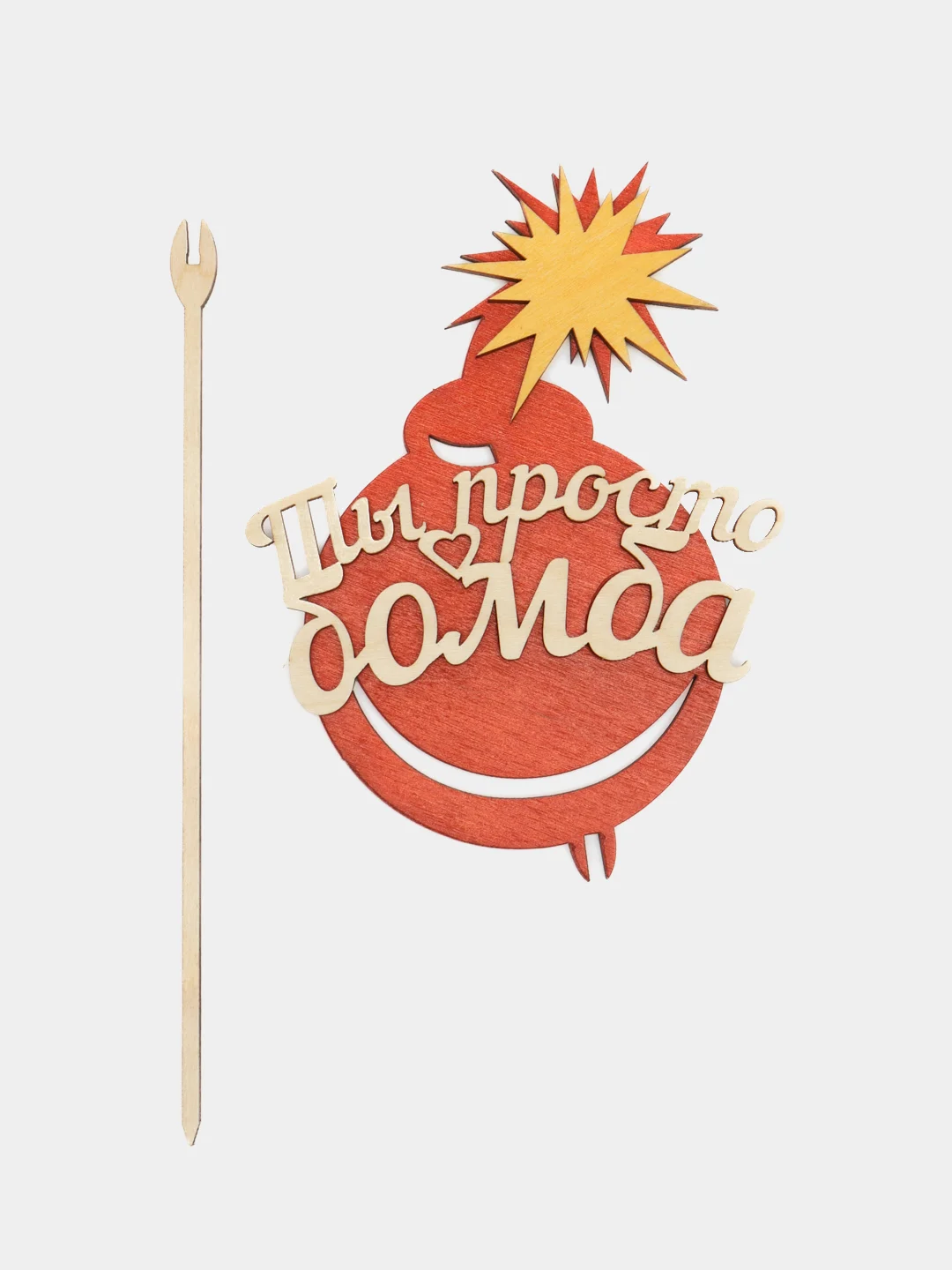 Алый топпер для торта двойной, деревянный