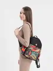 Угольный рюкзак женский, цветочный принт, много карманов