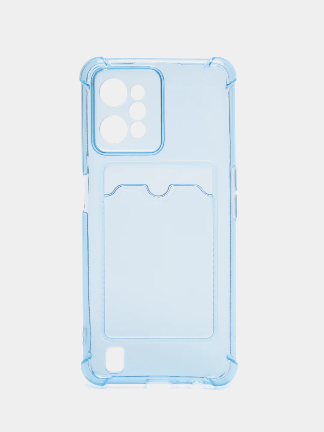 Голубой чехол противоударный для Realme C31 (Реалми С31), прозрачный, с карманом для карты