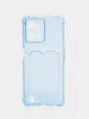 Голубой чехол противоударный для Realme C31 (Реалми С31), прозрачный, с карманом для карты