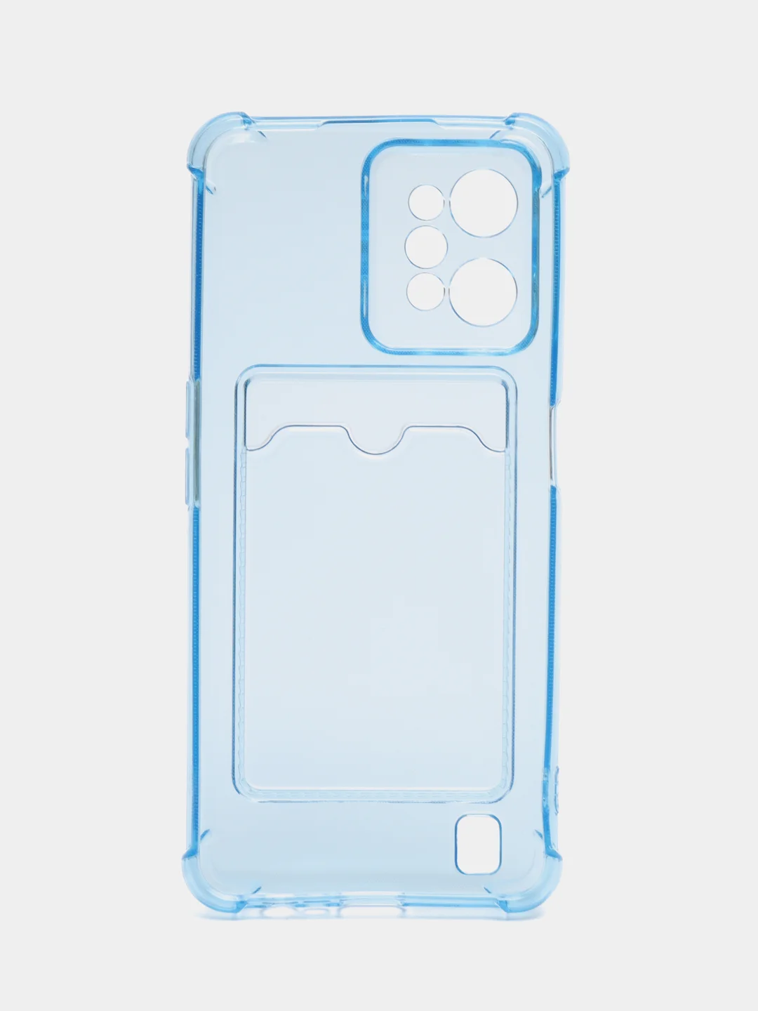Голубой чехол противоударный для Realme C31 (Реалми С31), прозрачный, с карманом для карты