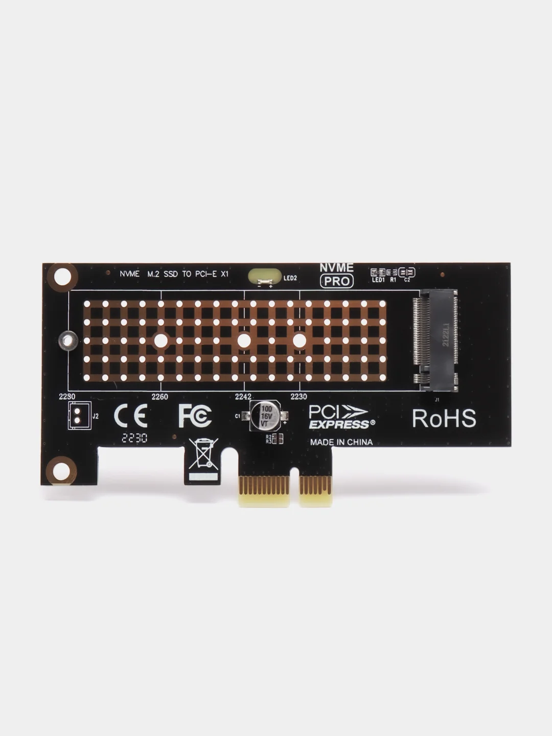 Черный адаптер переходник для установки SSD диска M.2 NVMe в слот PCI-E x1, x4 , x8 , x16