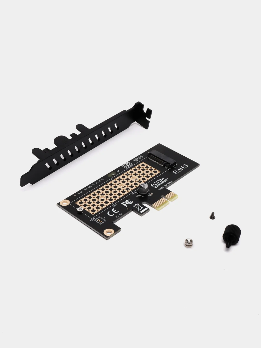 Черный адаптер переходник для установки SSD диска M.2 NVMe в слот PCI-E x1, x4 , x8 , x16