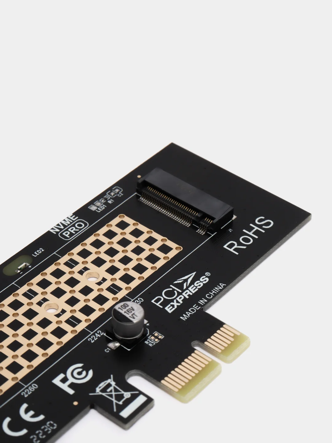Черный адаптер переходник для установки SSD диска M.2 NVMe в слот PCI-E x1, x4 , x8 , x16