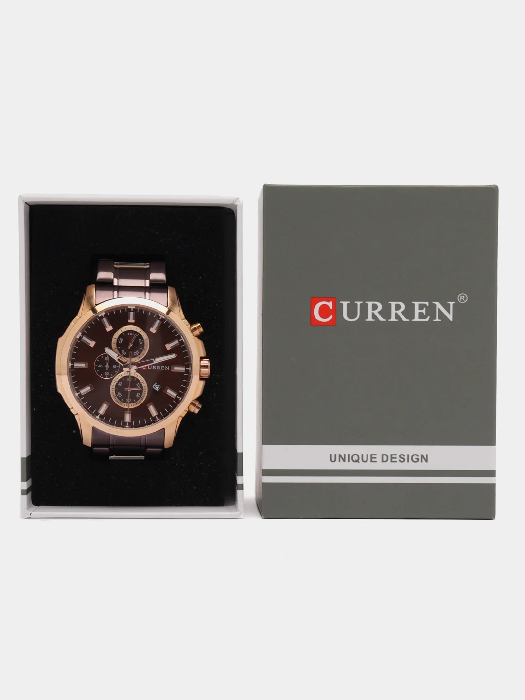 Коричневый мужские наручные часы Curren 8348 с хронографом в подарочной упаковке
