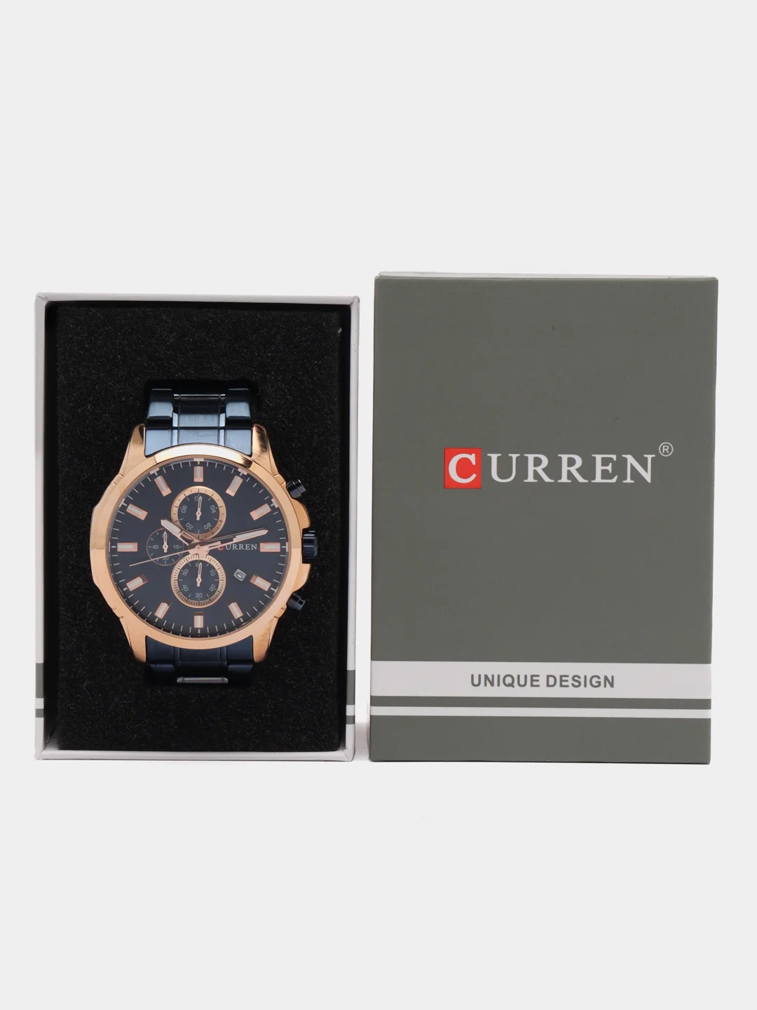 Синий мужские наручные часы Curren 8348 с хронографом в подарочной упаковке