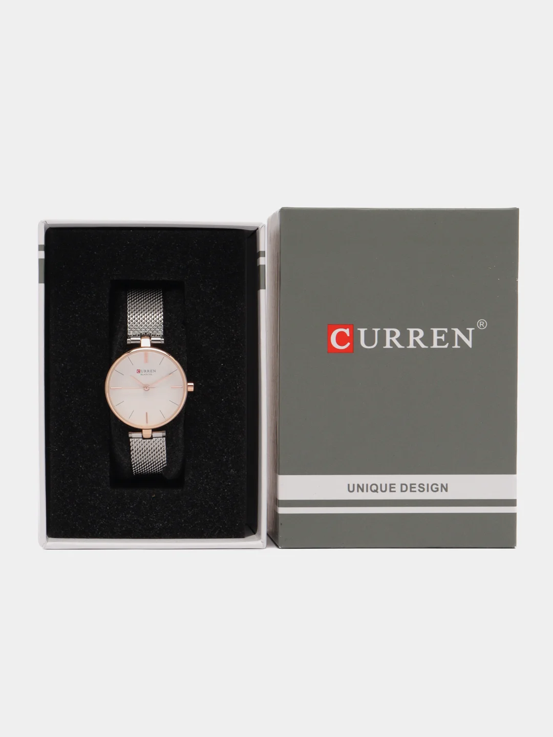 Серый металлик женские наручные часы Curren 9038 в подарочной упаковке