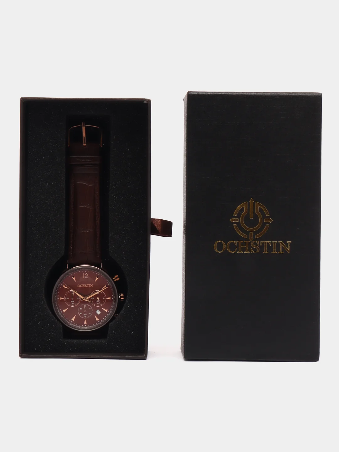 Шоколадный мужские наручные часы Ochstin 6050A с хронографом в подарочной упаковке