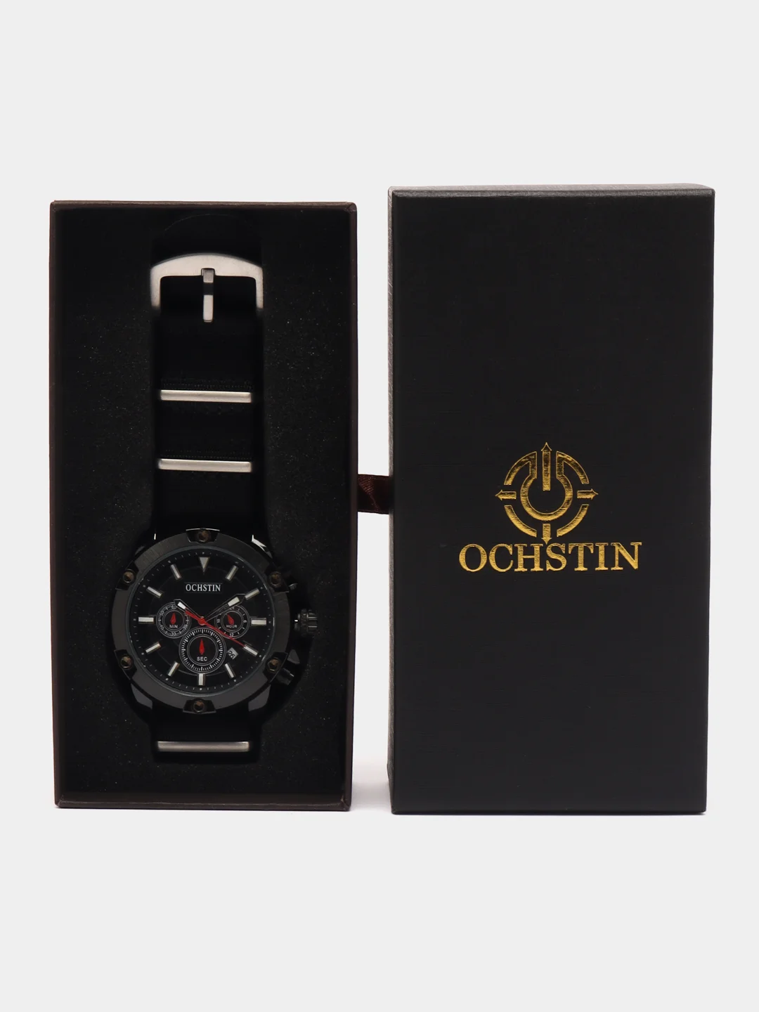 Черный мужские наручные часы Ochstin 7075C с хронографом в подарочной упаковке