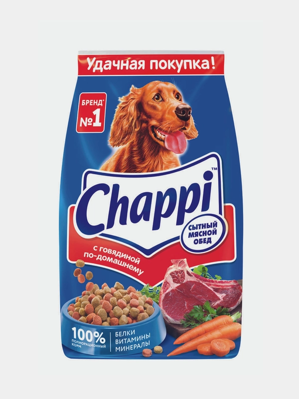 Сухой корм для собак Chappi "Сытный мясной обед", с говядиной по-домашнему, 2,5 кг