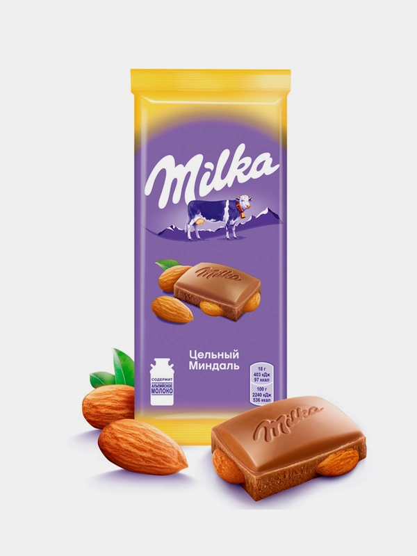 Шоколад молочный Milka с цельным миндалем, 80 г
