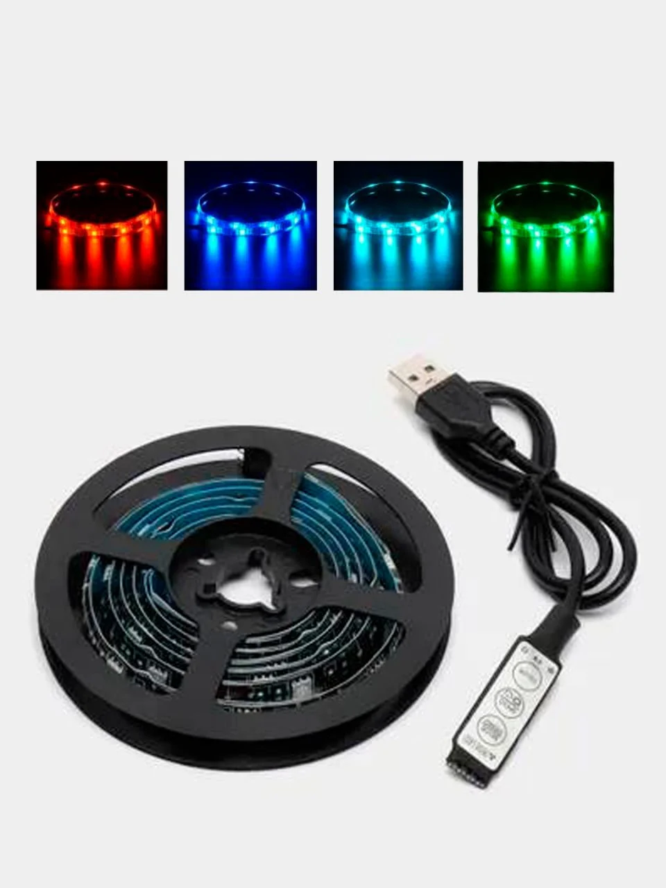 Черный светодиодная LED лента, с USB,  влагозащитная, 1 м
