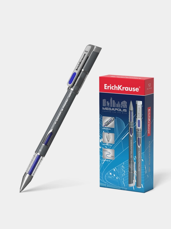 Ручка гелевая ErichKrause® MEGAPOLIS Gel, цвет чернил синий  (в коробке по 12 шт.)