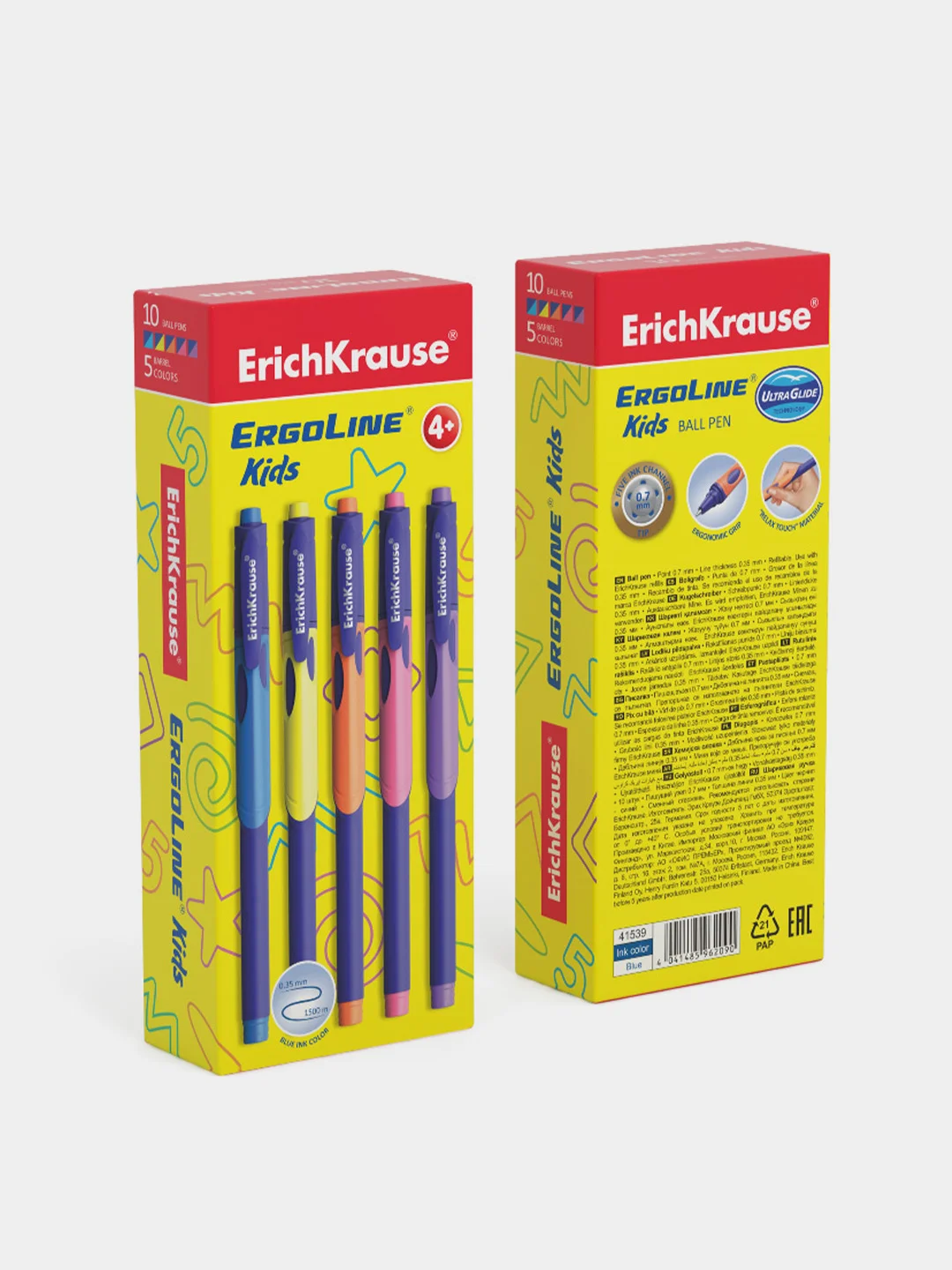 Ручка шариковая ErichKrause ErgoLine Kids, Ultra Glide Technology, синий, 2 шт.