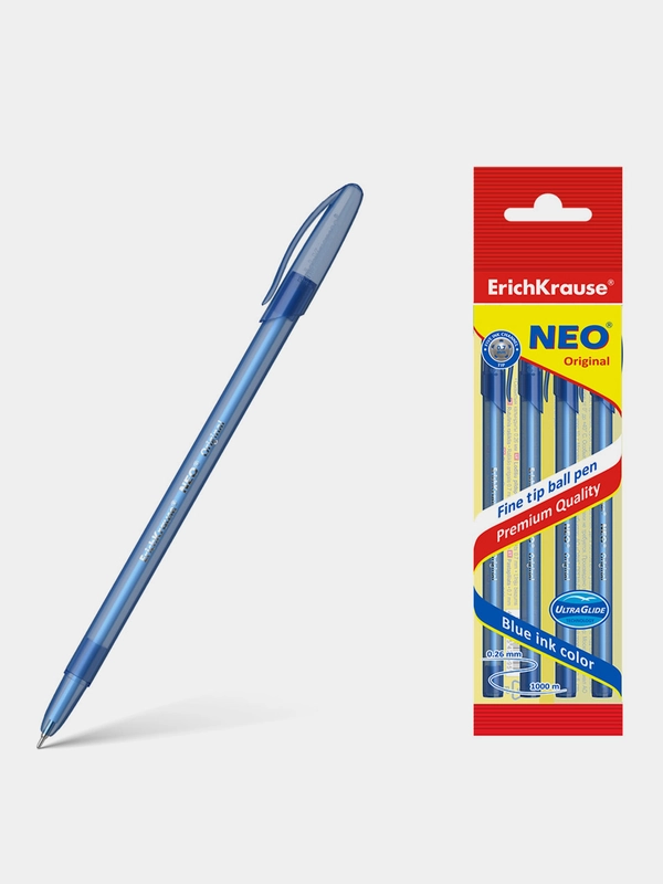 Ручка шариковая ErichKrause® Neo® Original, цвет чернил синий (в пакете по 4 шт.)