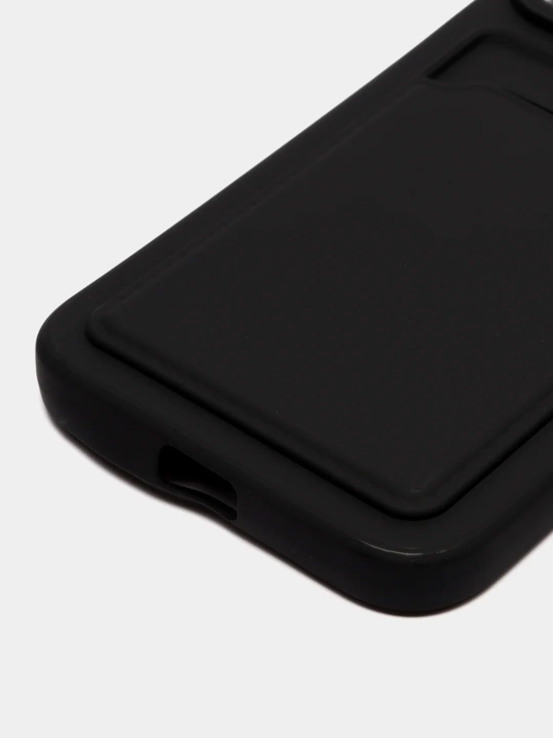 Черный чехол для iPhone 12, 13, Pro Max, 7, 8, SE 2020 с карманом для карт защита камеры динамика