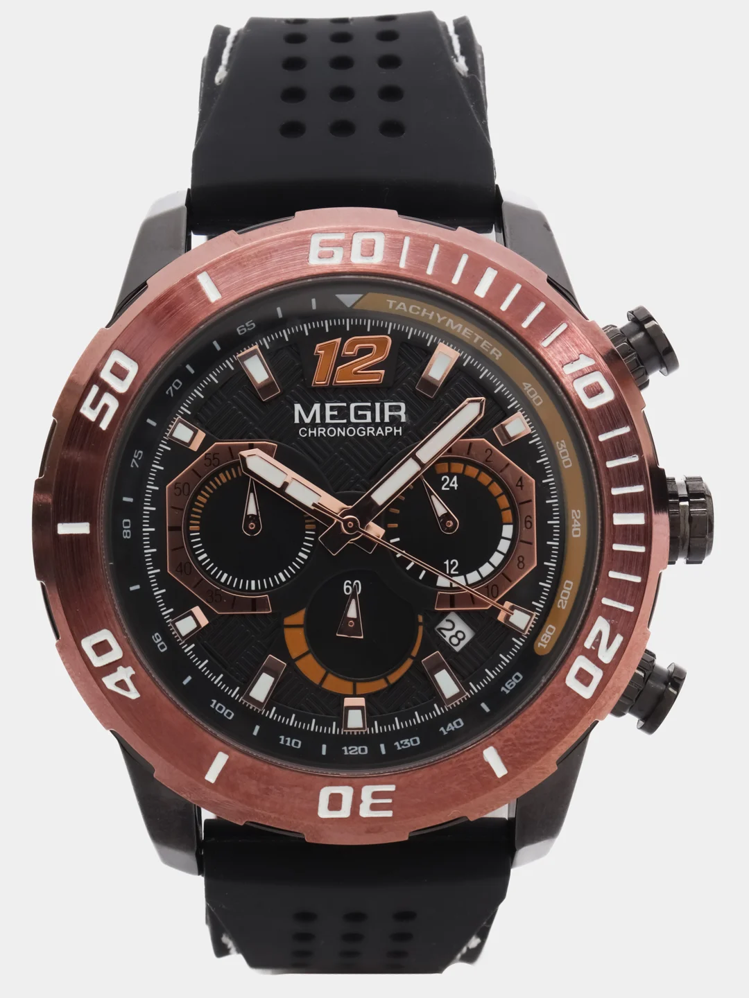 Черный мужские наручные часы Megir MN2109G, с хронографом, в подарочной упаковке