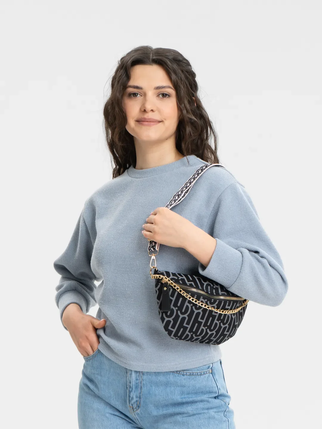 Черный женская поясная сумка
