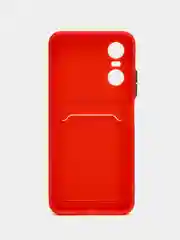 Красный силиконовый чехол для Tecno POP 6 Pro (Техно Поп 6 Про), с карманом для карт, прозрачный