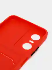 Красный силиконовый чехол для Tecno POP 6 Pro (Техно Поп 6 Про), с карманом для карт, прозрачный