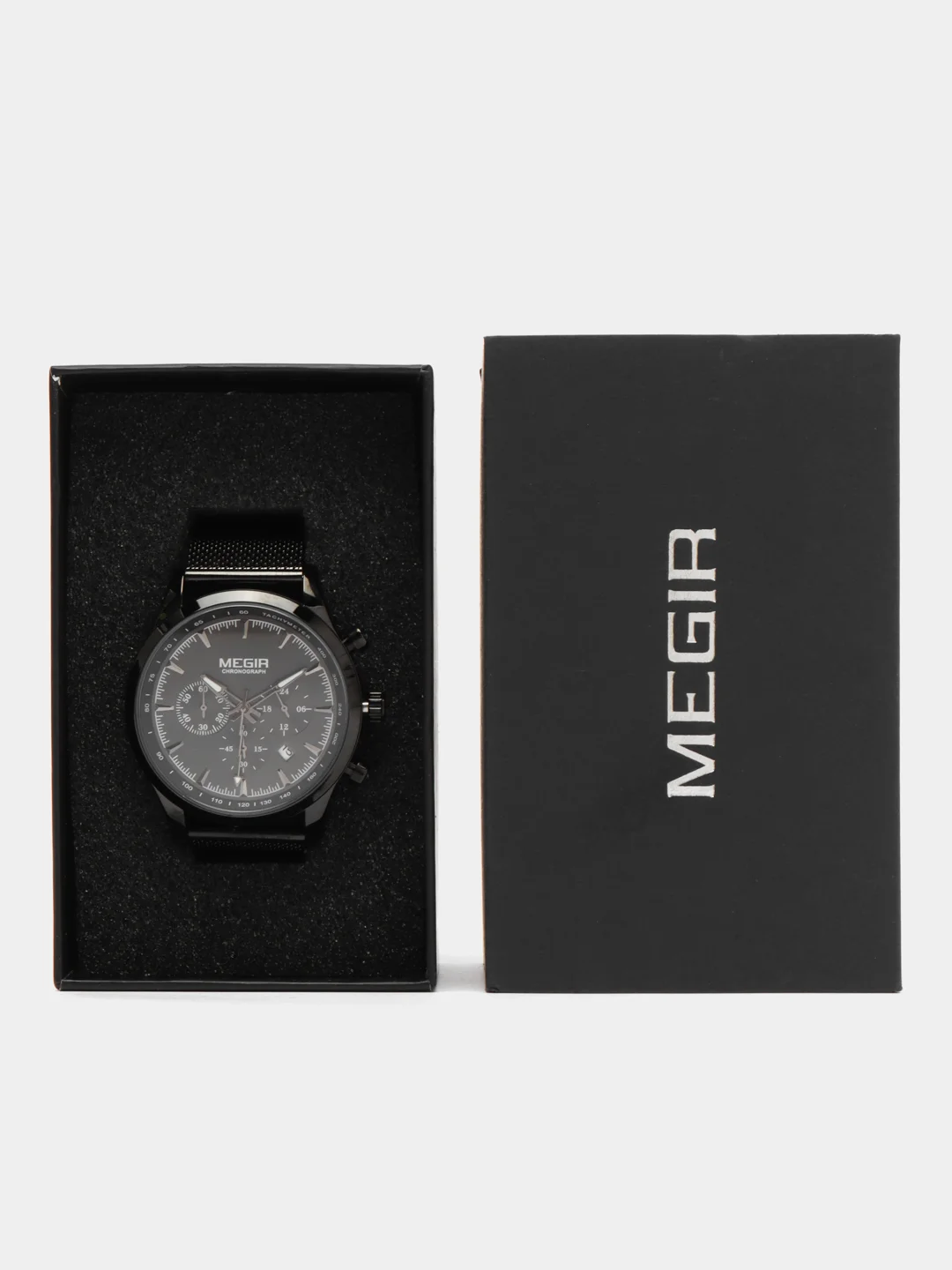 Черный мужские наручные часы Megir MS2153G, с хронографом, в подарочной упаковке