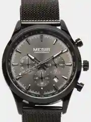 Черный мужские наручные часы Megir MS2153G, с хронографом, в подарочной упаковке