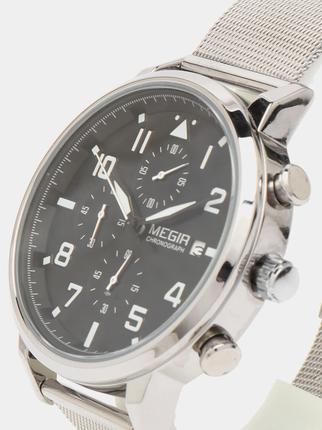 Серебряный мужские наручные часы Megir MS2157G, с хронографом, в подарочной упаковке
