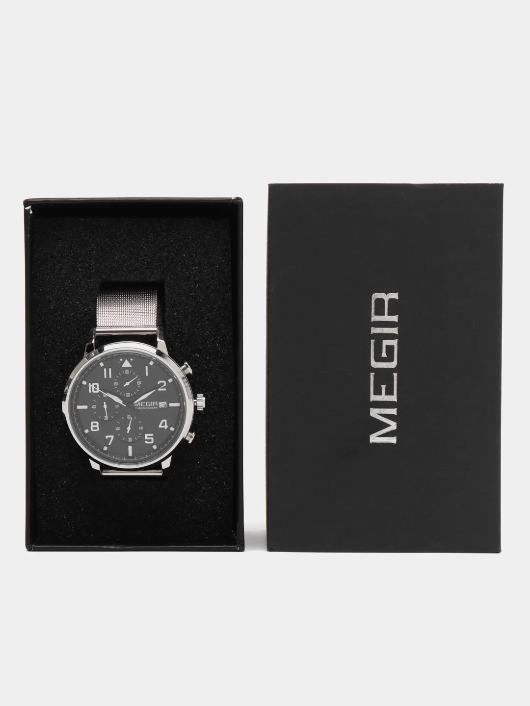Серебряный мужские наручные часы Megir MS2157G, с хронографом, в подарочной упаковке