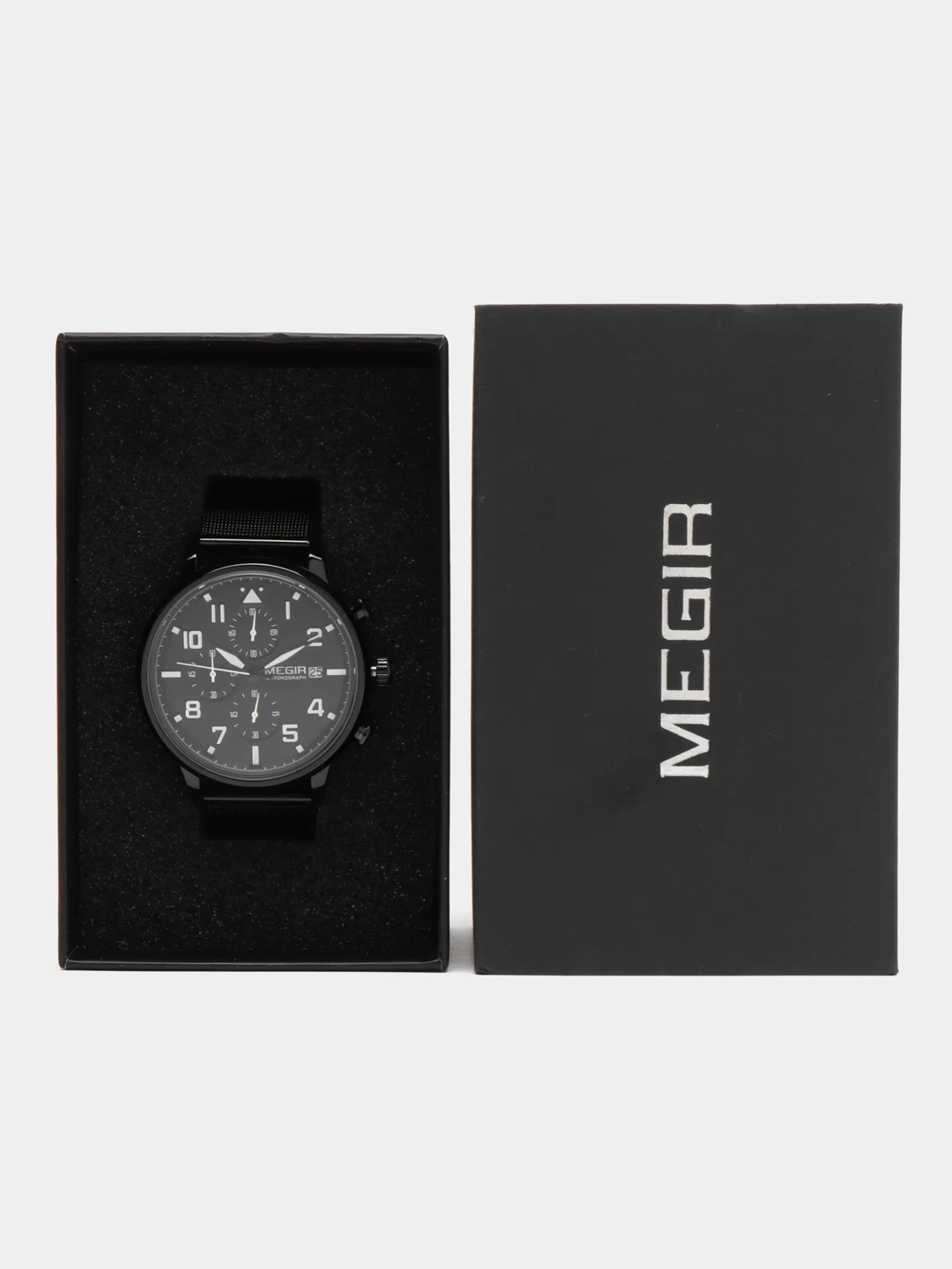 Черный мужские наручные часы Megir MS2157G, с хронографом, в подарочной упаковке