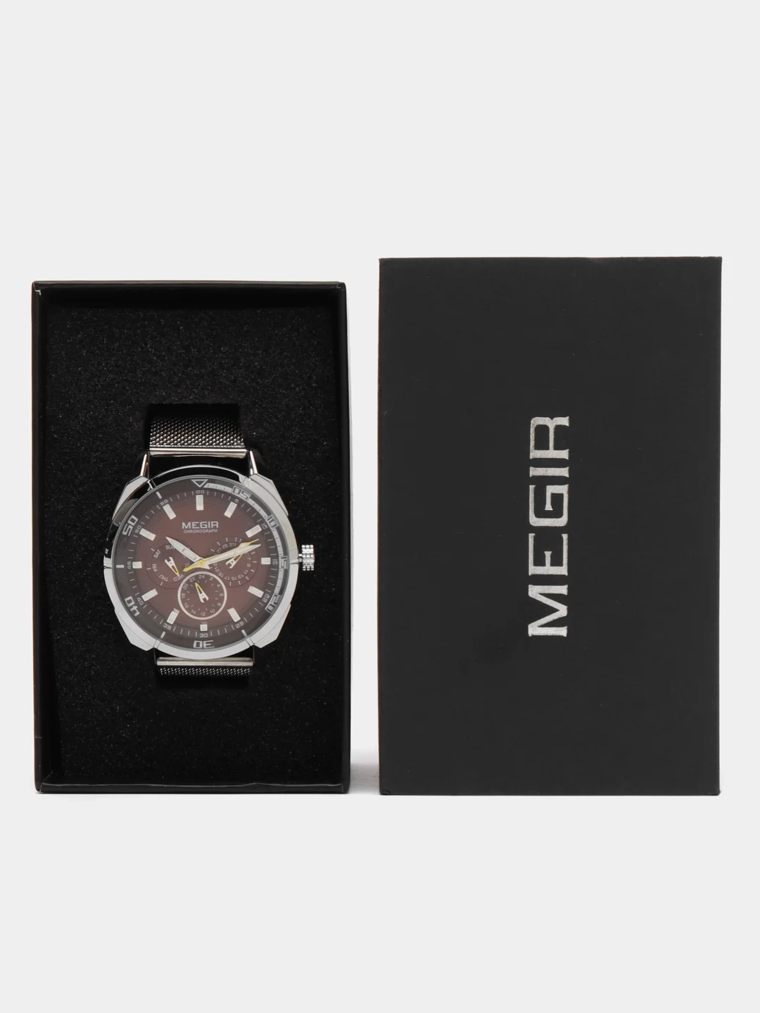 Коричневый мужские наручные часы Megir MS2072G, с хронографом, в подарочной упаковке