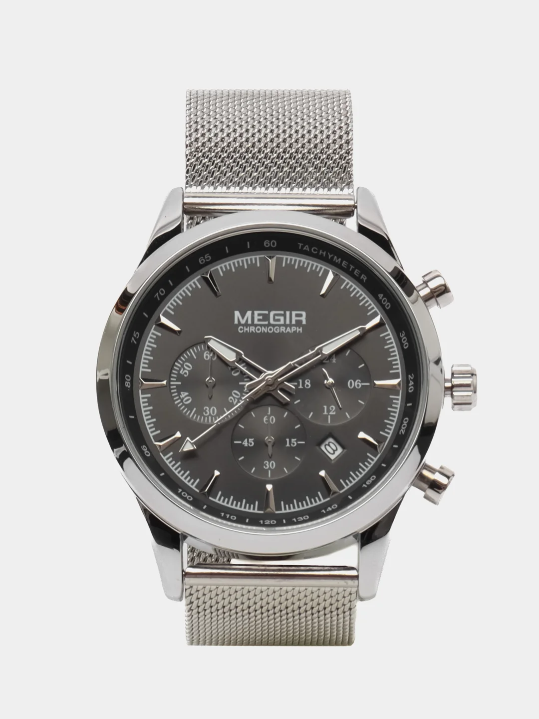 Серебряный мужские наручные часы Megir MS2153G, с хронографом, в подарочной упаковке