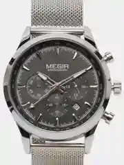Серебряный мужские наручные часы Megir MS2153G, с хронографом, в подарочной упаковке