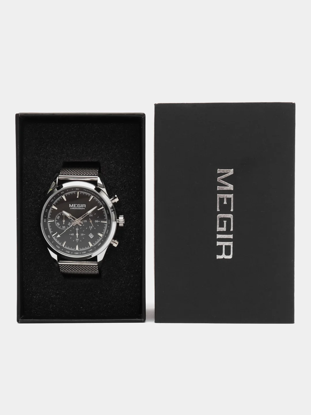 Серебряный мужские наручные часы Megir MS2153G, с хронографом, в подарочной упаковке