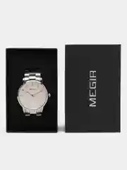 Серебряный мужские наручные часы Megir MS2164G, с календарём, в подарочной упаковке