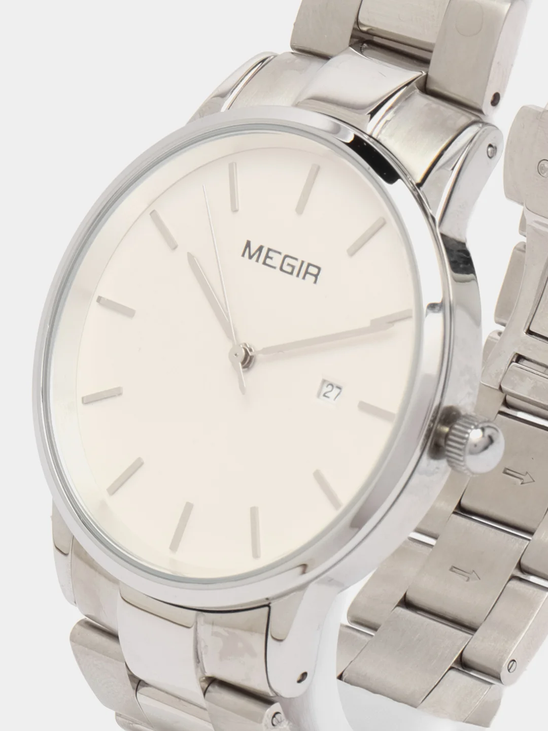Серебряный мужские наручные часы Megir MS2164G, с календарём, в подарочной упаковке