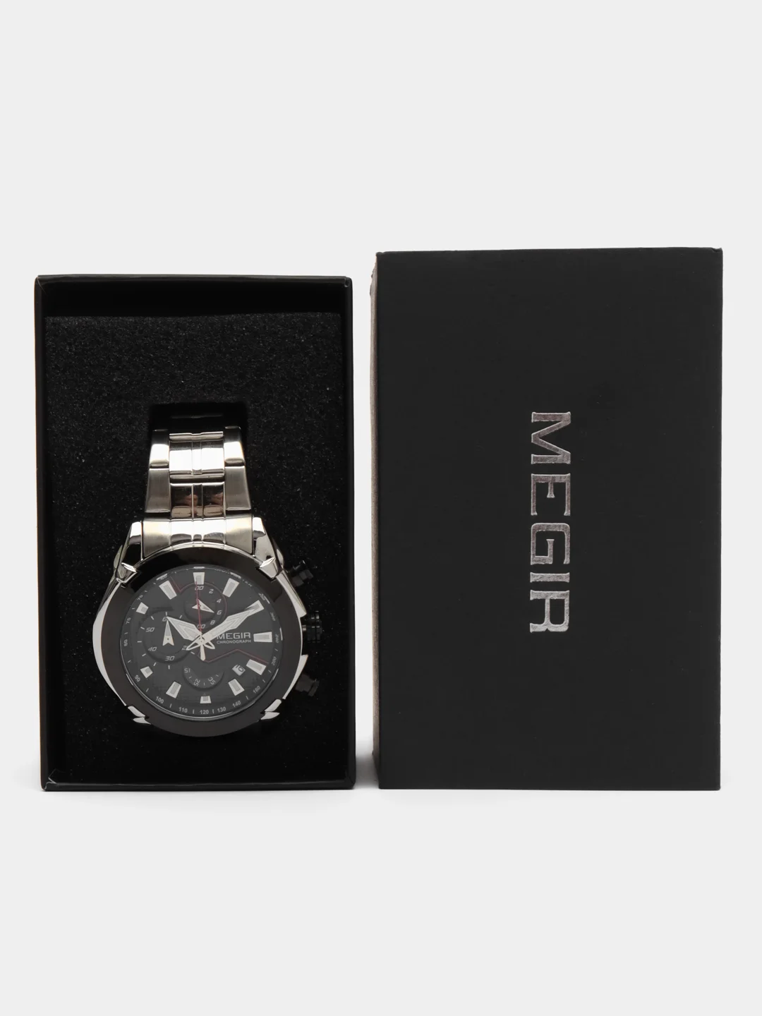 Серебряный мужские наручные часы Megir MS2065G, с хронографом, в подарочной упаковке